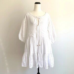 Mini dress (Bohemian style) with white embroidery